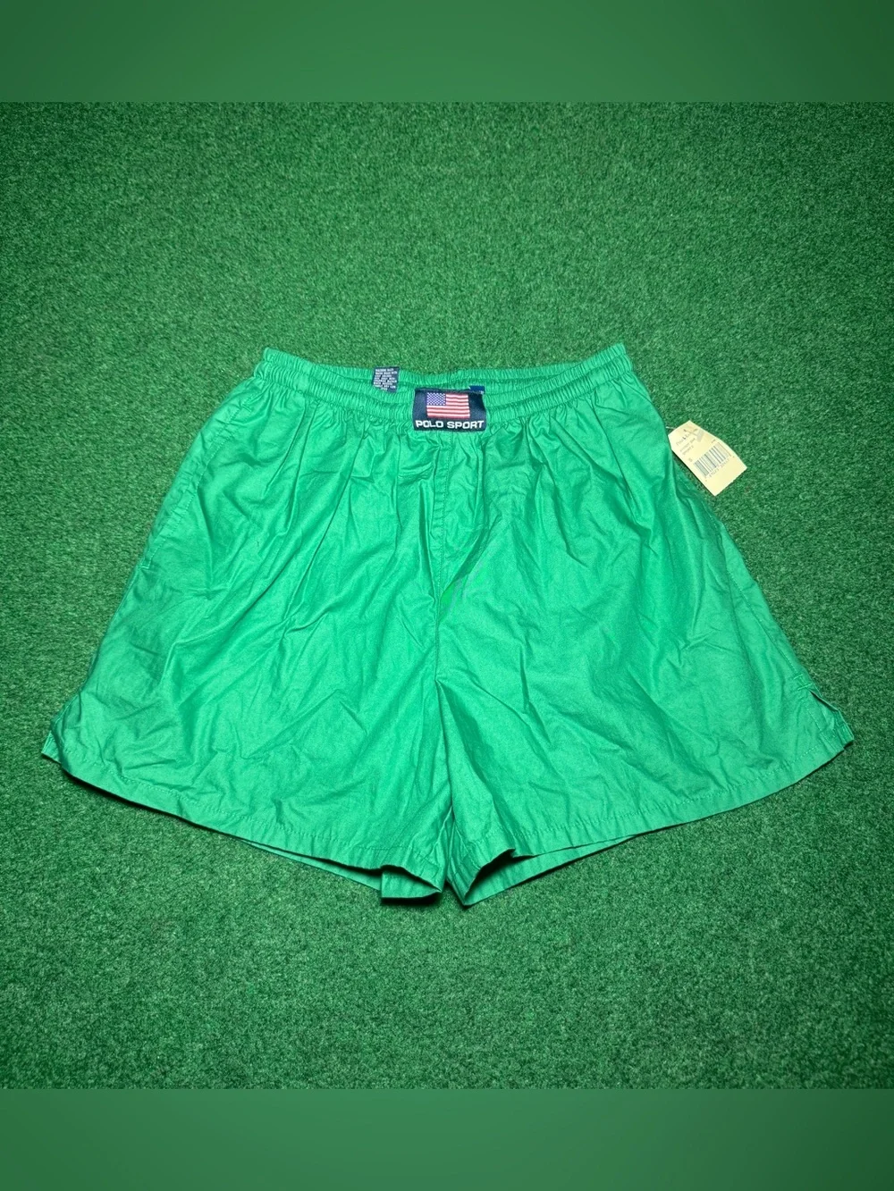 Polo Sport Vintage Swim Trunks NWT Deadstock 90s Green Small Drawstring Short 5”